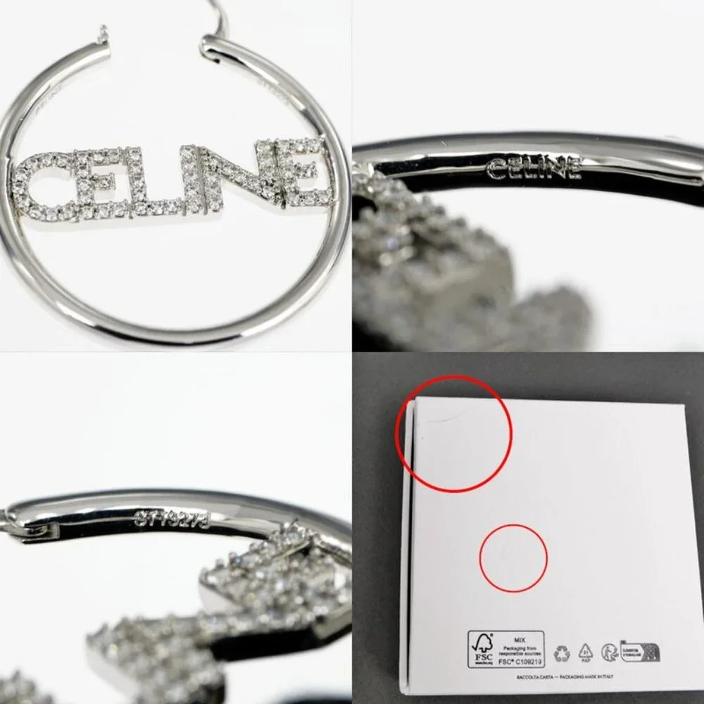 Celine Earrings Hoop Earrings Crystal Silver Color Pair Accessories - Picture 9 of 10